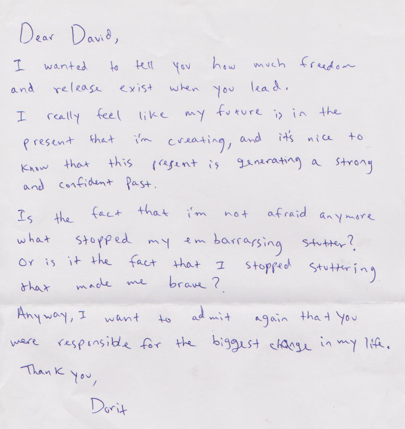 מכתב תודה של דורית